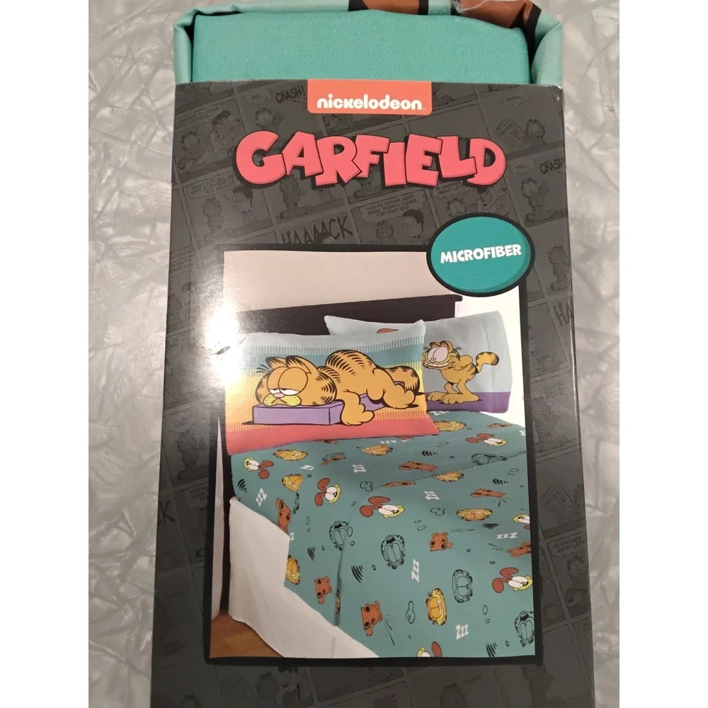 Nickelodeon Garfield 4 Piece Full Sheet Set Microfiber Teal Blue Bedding New